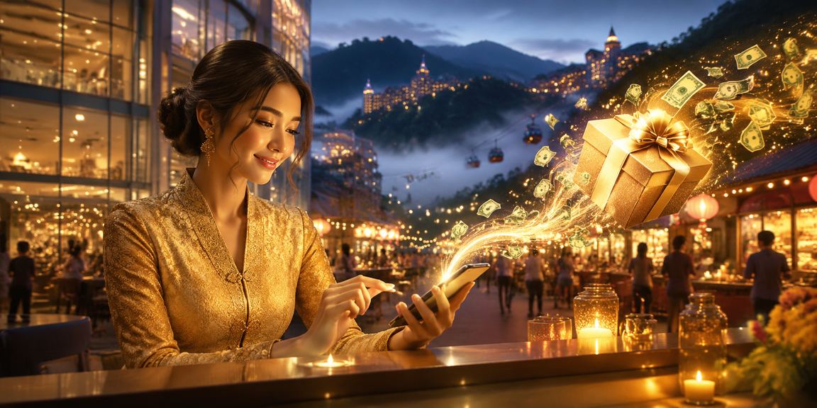 Pelancong menggunakan aplikasi mudah alih kasino di Genting Highlands.